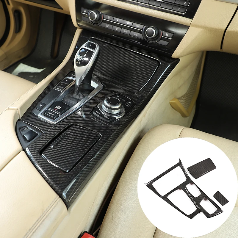 For BMW 5 Series F10 F11 2011-2017 Real Carbon Fiber Car Central Control Gear Shift Panel Cover Sticker LHD Car Accessorie