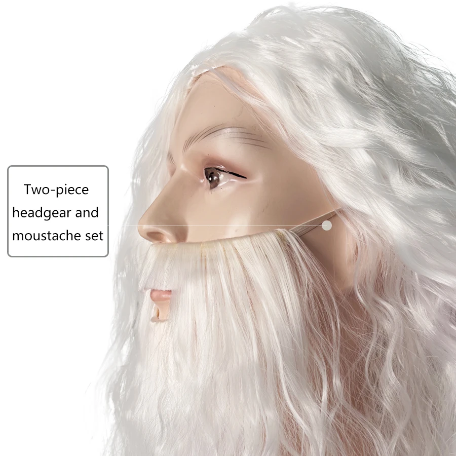 Santa Claus Wig, 20-Inch White Beard Synthetic Fiber, Heat Resistant Polyester, Funky Style, Men's Costume Accessory image 5