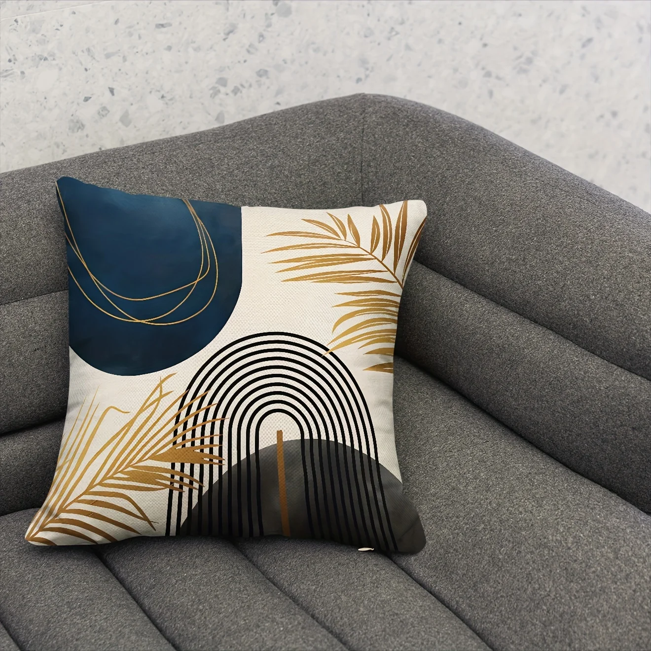 Boho Blue Grey Pillowcase, Mid-Century Modern Geometric Abstract Cushion Covers for Home Decor