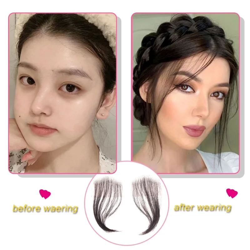 AS Middle-part Bangs Hair Extensions Clip in the Front Side Bangs Synthetic Fake Fringe Hairpiece French Middle Part Bangs