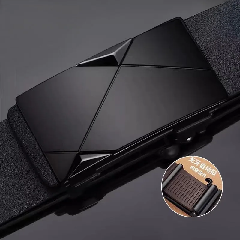 Adjustable Men's Business Belt - Automatic Buckle with Alloy Button - Toothless Inner Wear Design for Trendy & Middle-Aged Men