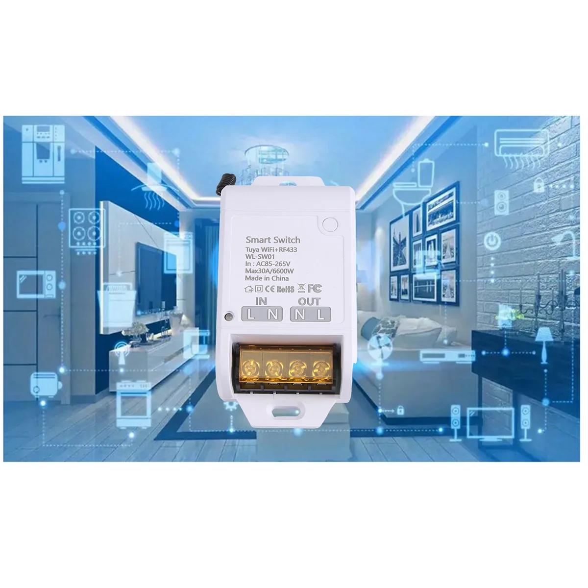 ZigBee Graffiti WiFi Smart Switch On/Off 30A WIFI+RF433 High Power Remote Control Voice Lamp Multifunction Switch