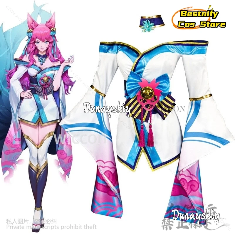 Ahri Cosplay Anime juego League Of Legends LOL Sexy lindo disfraz vestido Lolita pelucas largas Earwear Cos para niñas mujer personalizado