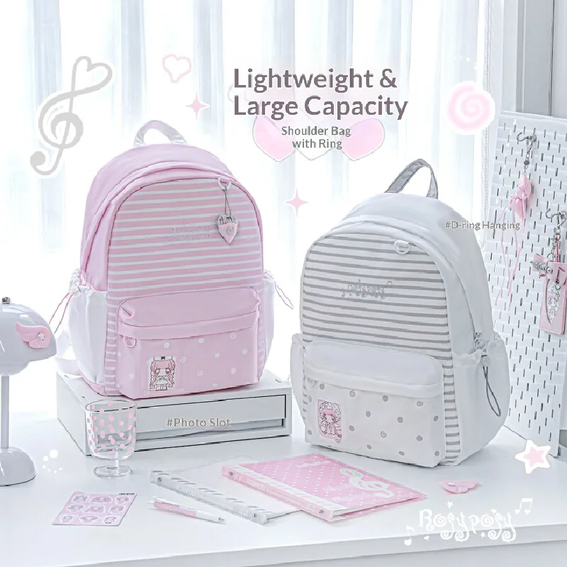 RosyPosy Softstar Backpack Ins Polka Dot Striped Soft Large Capacity Daily Commute Travel For High School College Adult Women
