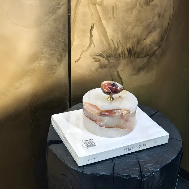 Wilderness light luxury natural jade storage tank French home desktop bedroom dresser jewelry box decorative ornament