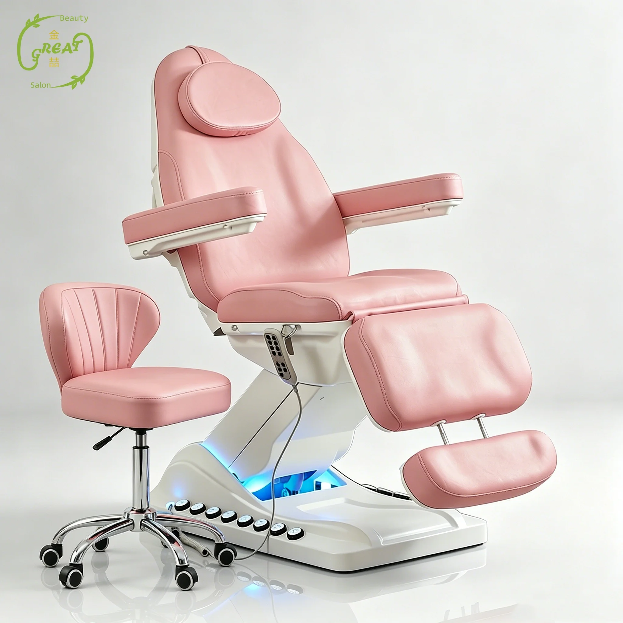 Electric Aesthetic Chair 3/4 Motor Brown Adjustable Spa Lash Table With Light Facial Beauty Bed SPA Facial Eyelashes Bed