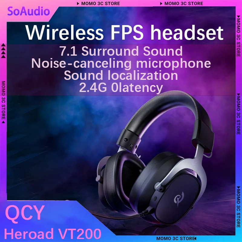 Беспроводная игровая гарнитура QCY Heroad VT200 с 4 режимами работы, объемным звуком 7.1, микрофоном с шумоподавлением 2.4G и локализацией звука для FPS-игр