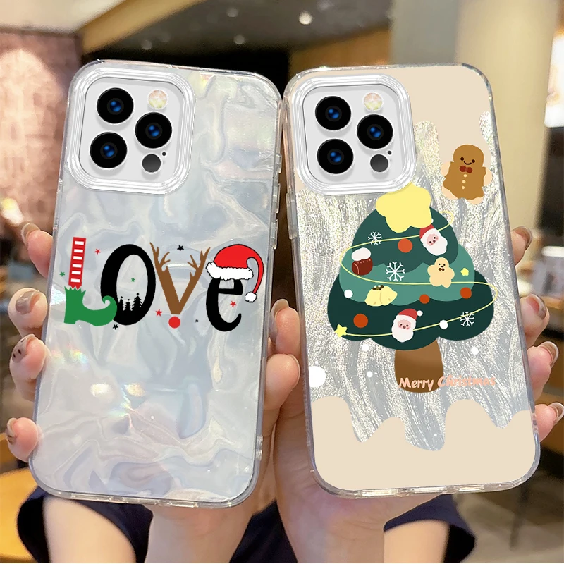 

Cute Christmas Tree Pattern Gradient For iPhone 16 Pro Max Case 15 14 13 12 11 8 7 Pro Max Plus XS XR Hard Dustproof Matte Cover