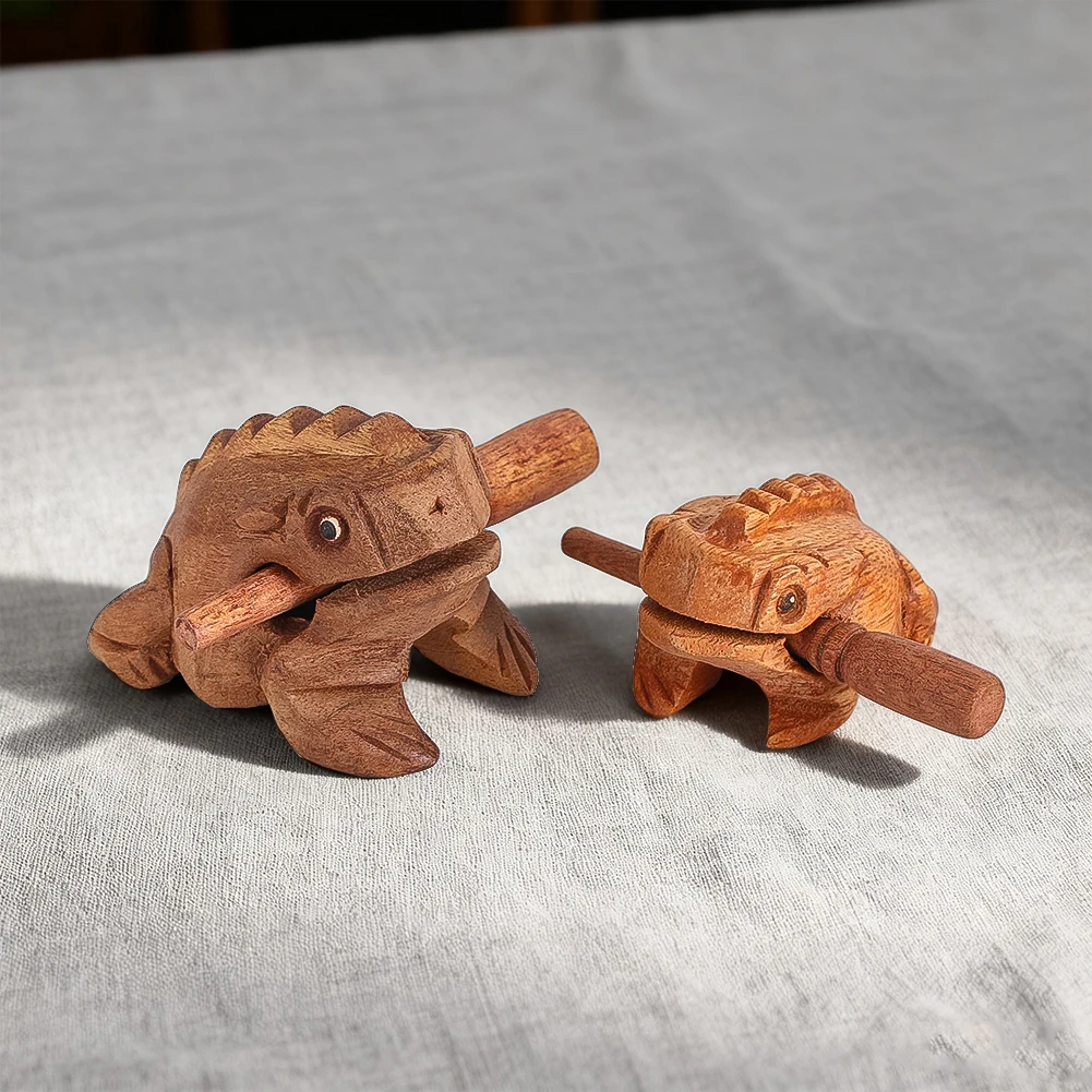 Wood Frog Guiro Rasp Musical Instrument Tone Block Thailand Frog Toad Figurines with Stick Noise Maker Fun Percussion Souvenirs