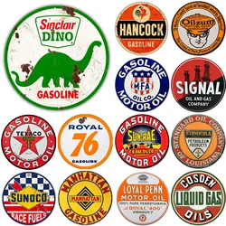 Sinclair Dino Philiphs Texaco Royal 66 Sinal Motor Oil Gasonline Round Metal Tin Signs Garage Gas Oil Station Retro Wall Decor