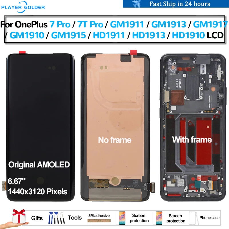 Original AMOLED For OnePlus 7 Pro 7T Pro GM1913 HD1913 Pantalla lcd Display Touch Panel Screen Digitizer Assembly Replacement