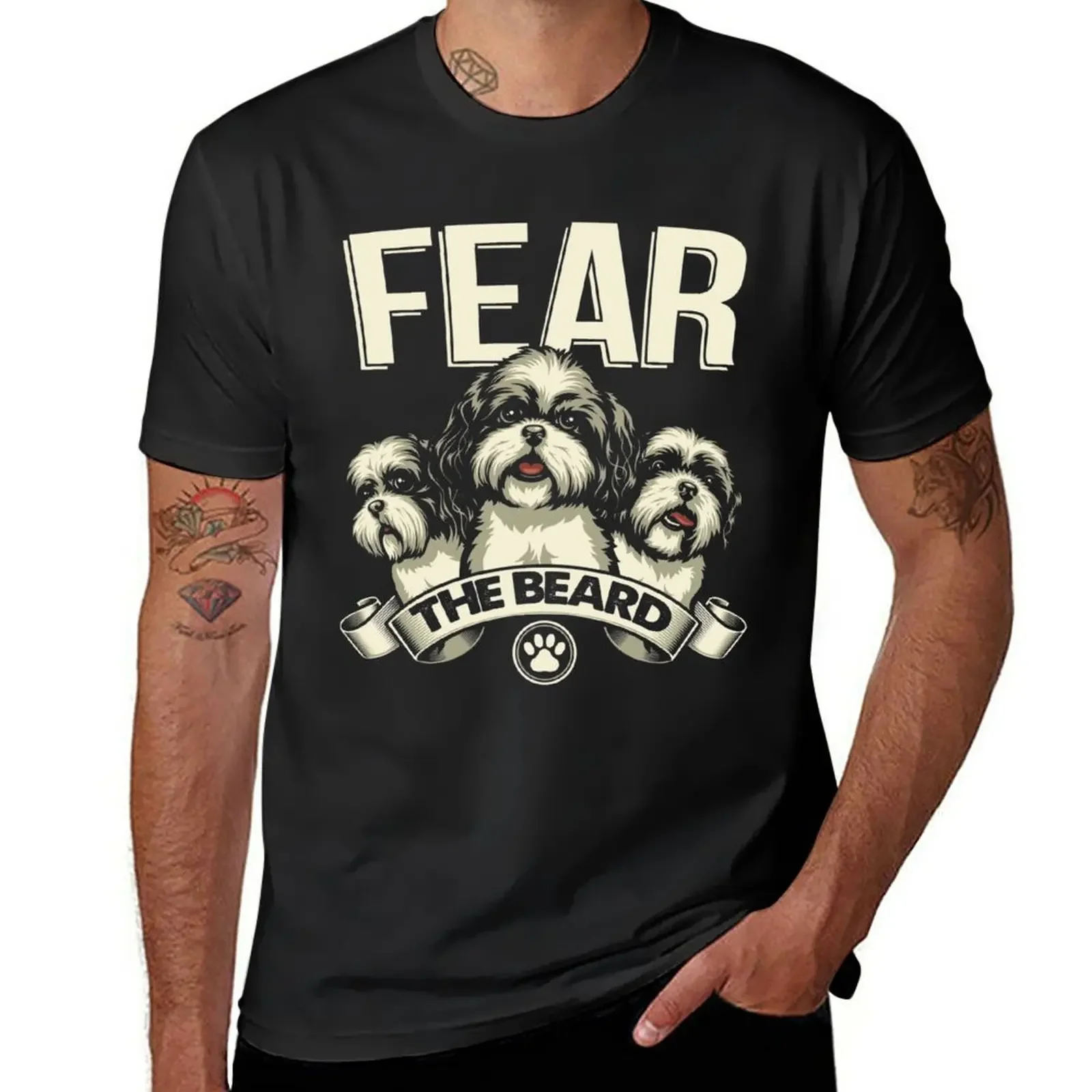 New Funny Shih Tzu Fear The Beard T-Shirt boys white t shirts Short sleeve Anime t-shirt Men's t-shirts