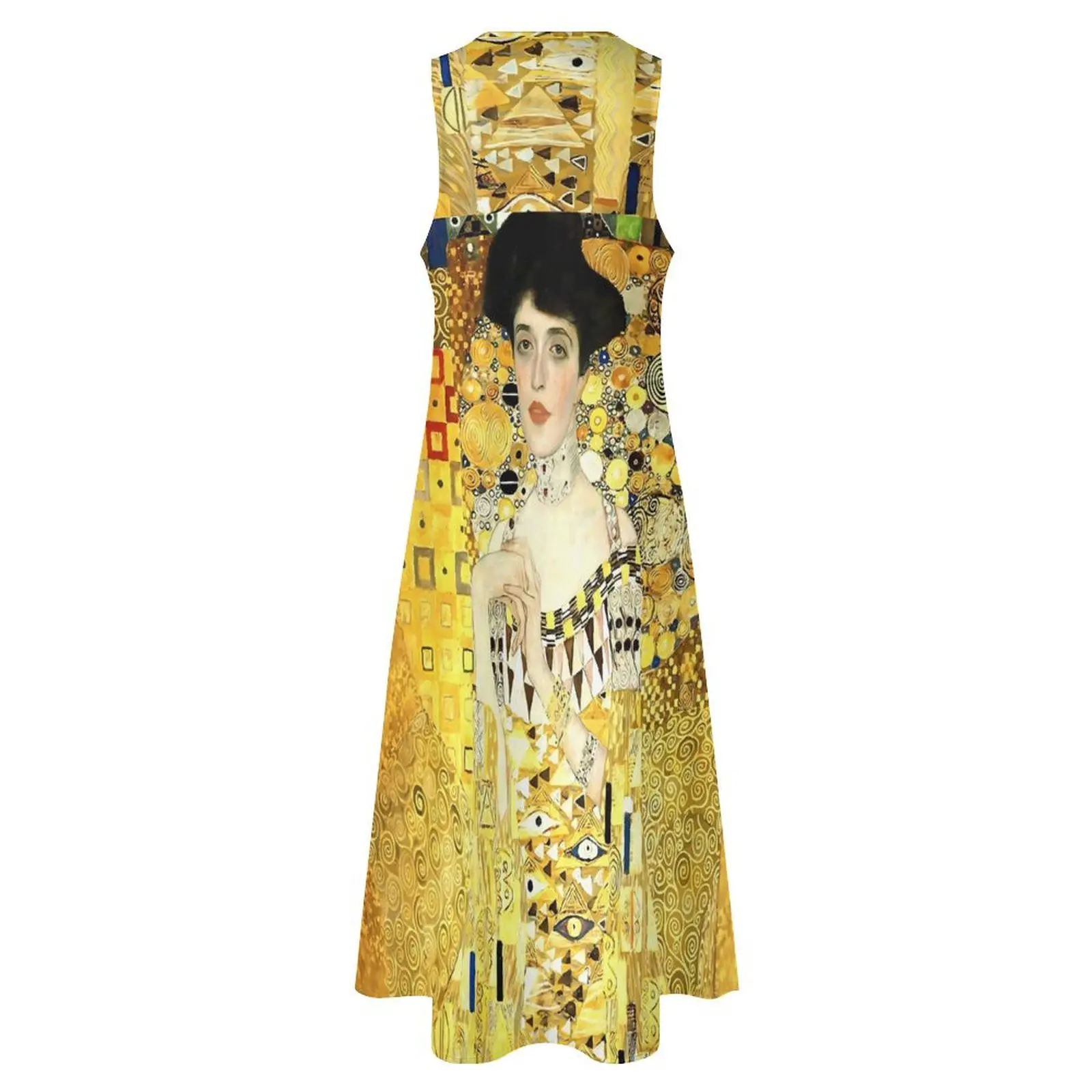 Vestido de pintura a óleo a mulher em ouro na moda maxi vestido moda boho praia vestidos longos verão com decote em v roupas personalizadas tamanho grande