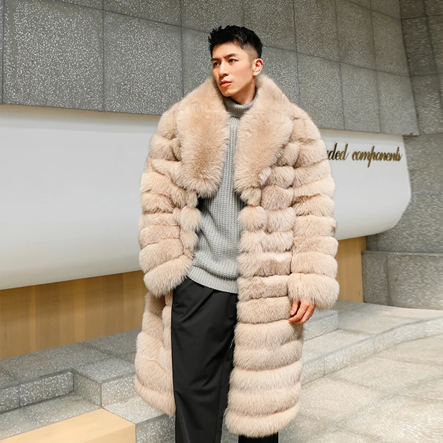 

Men's Long Natural Fox Fur Jacket High Quality Real Fur Coat Warm Mens Coats Winter 2024