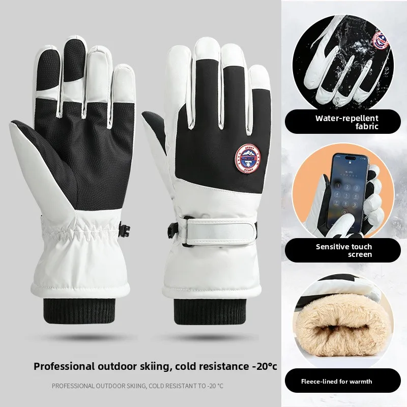 Mens Womens Ski Gloves Winter Outdoor Windproof Fleece Lined Cycling Electric Motorcycle Cold Proof Warm Gloves