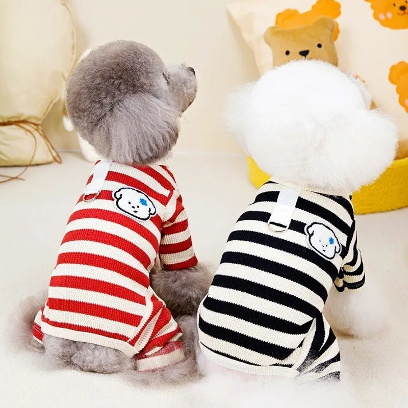 

Soft Cotton Puppy Clothes Dog Jumpsuit Pet Pajamas Thin Striped Four Legs Shirt for Chihuahua Bichon Yorkie Cat Costume New