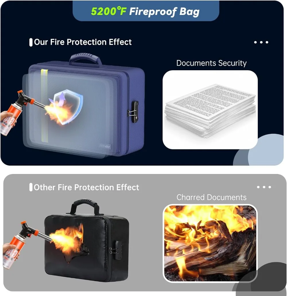 Fireproof Document Bag with Lock, Waterproof Storage Organizer, 13 File Folders, Portable Safe for Home Travel Office