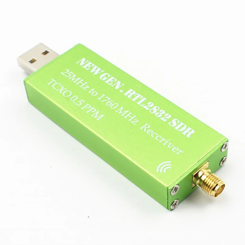 Adaptador USB RTL-SDR RTL2832U + R820T2 + 1Ppm TCXO TV Tuner Stick Receptor-Verde