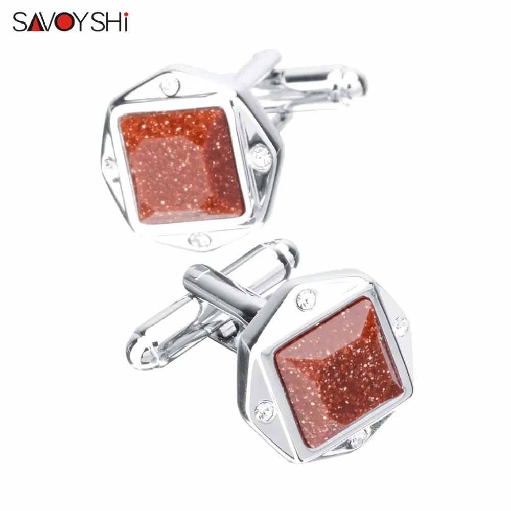 Gemelos SAVOYSHI de lujo con piedra de estrella azul/marrón para hombre, accesorios de la camisa, puños de marca, clavos, gemelos cuadrados de cristal, regalo de boda