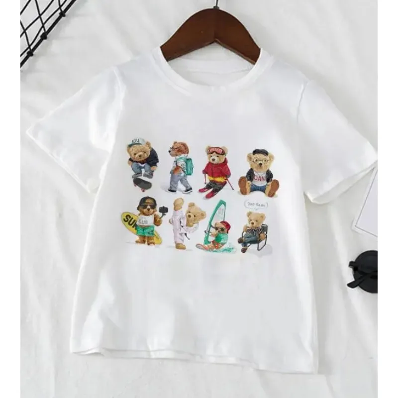 子供用の通気性のあるスウェットシャツ,クマのプリントが施された通気性のあるTシャツ,女の子用のトップス,韓国版,春と秋の最新スタイル