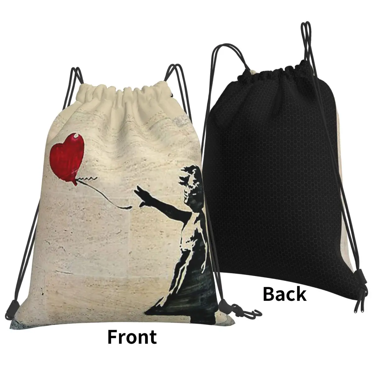 Banksy's Girl With A Red Balloon Backpacks Fashion Drawstring Bundle Pocket Sports Bag Book Bags for Man Woman Students