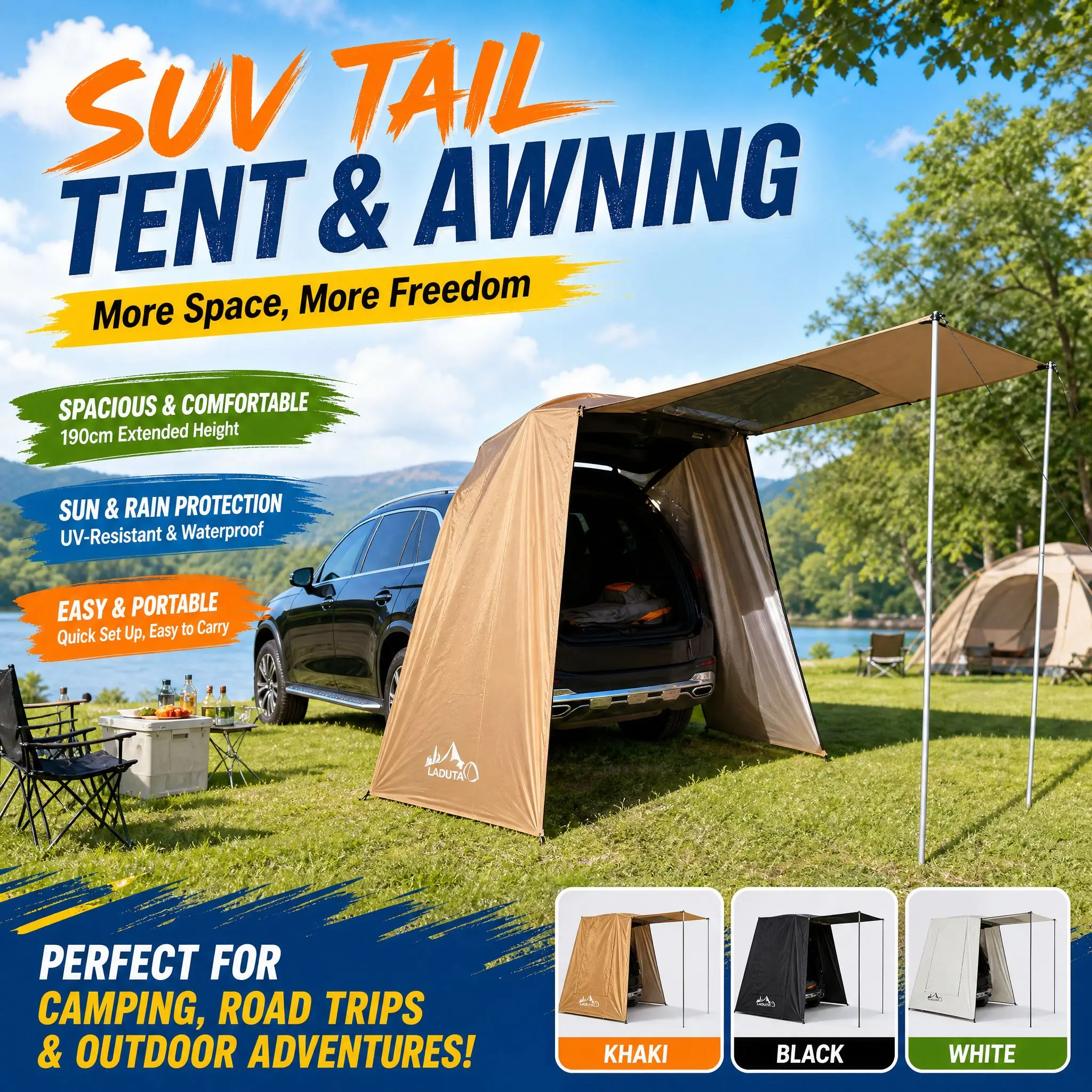 Outdoor Camping Car Tail Tent - Portable SUV Rear Boot Extension Tent