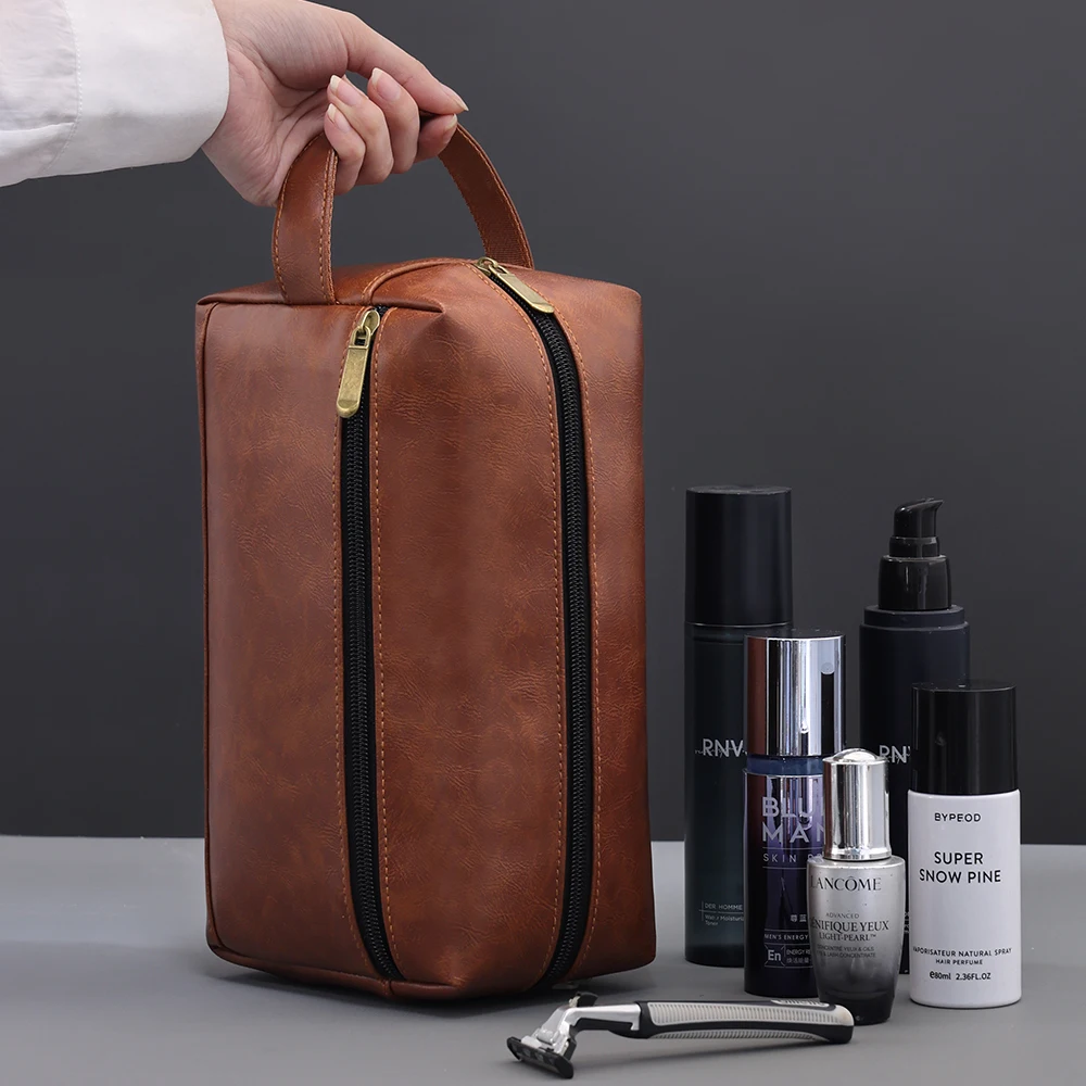 الرجال الجلود السفر الأعمال الحلاقة حقيبة مستحضرات التجميل Strorage المحمولة حقيبة أدوات الزينة سعة كبيرة المنظم حقيبة غسيل محمولة