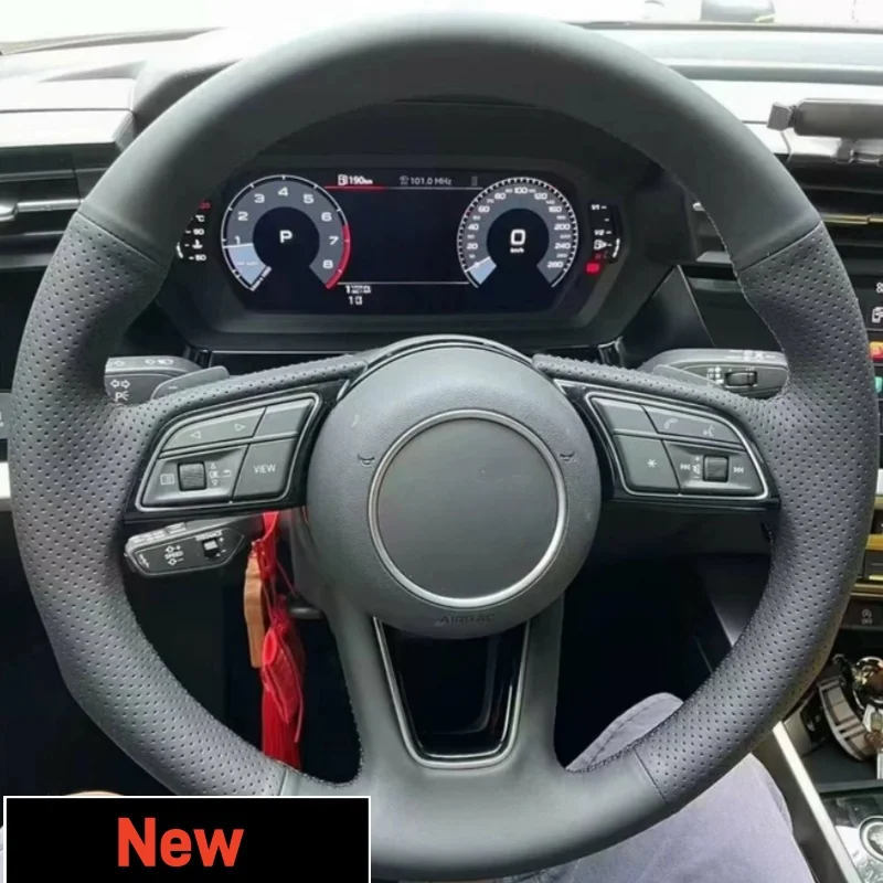 

Custom Anti-slip Genuine Leather Steering Wheel Cover For Audi A3 S3 A5 S5 2017 A4 B9 Q7 2016-2017 TT TTS Car Accessories