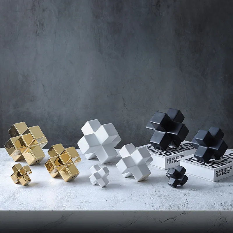 Creative Geometric Cross Square Ceramic Books Rely on Interesting Ornaments Creative Bookcase Desktop Decorations Crafts