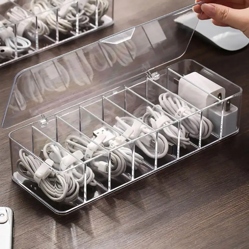 Cable Storage Box Transparent Plastic Data Line Storage Container Desk Stationery Makeup Organizer Key Jewelry Box Office Holder