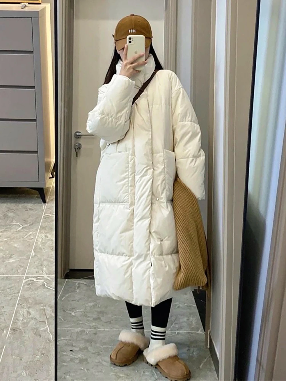 Fashionable Thickened Winter down Jacket Women's Mid-Length Over-Knee Cotton Coat This Year's Popular Bread Style Commute Wind