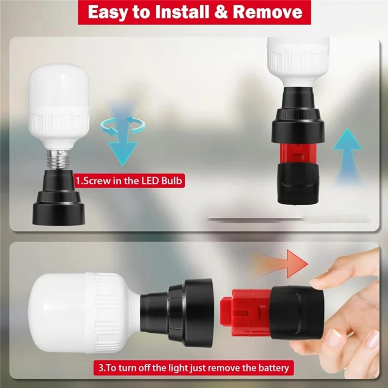 THIVN-Protable Flashlight Flood Light For  12V Li- Battery E27 Light Bulb Socket Adapter Spiral Emergency Light Adap