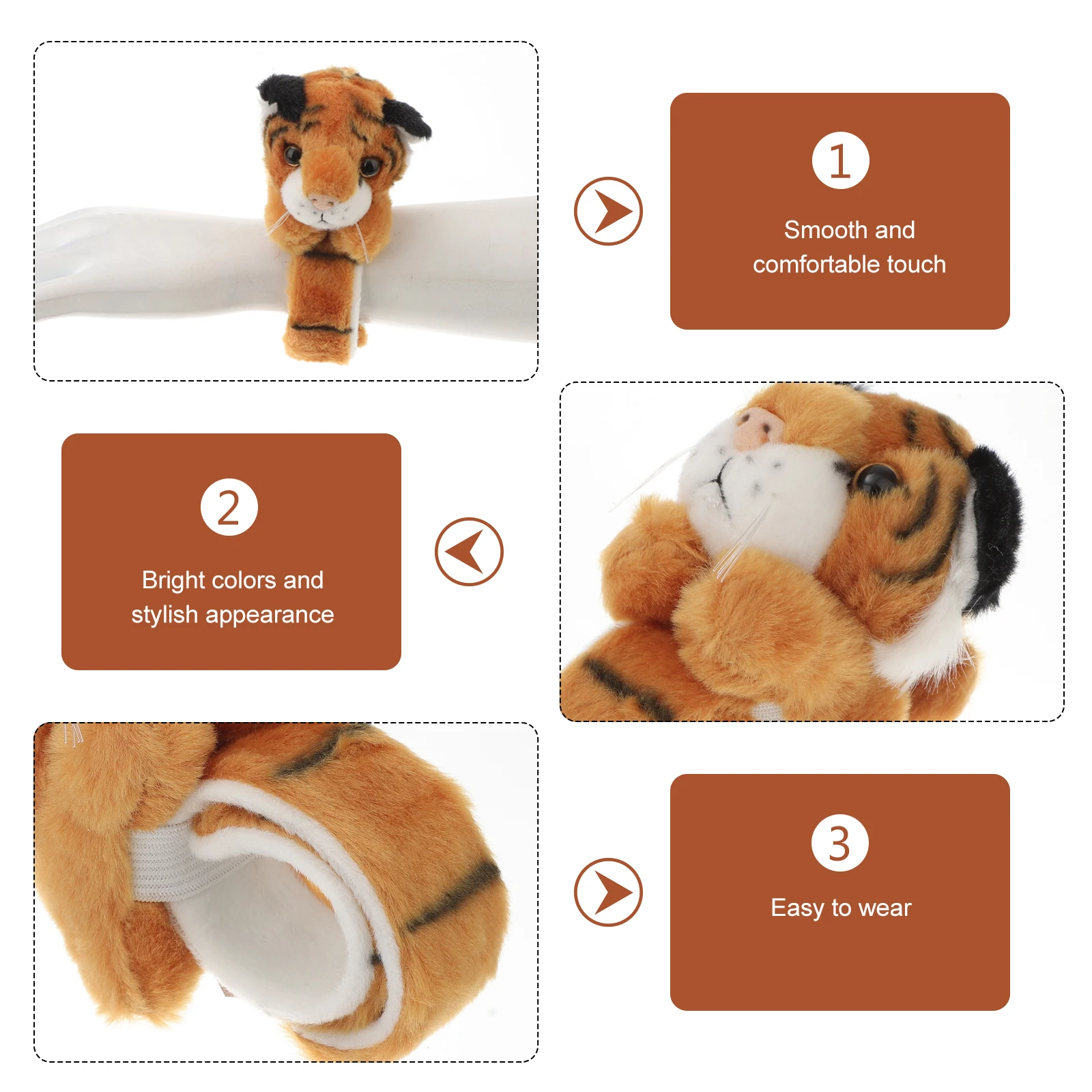 

Tiger Bracelet Slap Animal Stuffed Wristband Kids Bracelets Snap Children's for