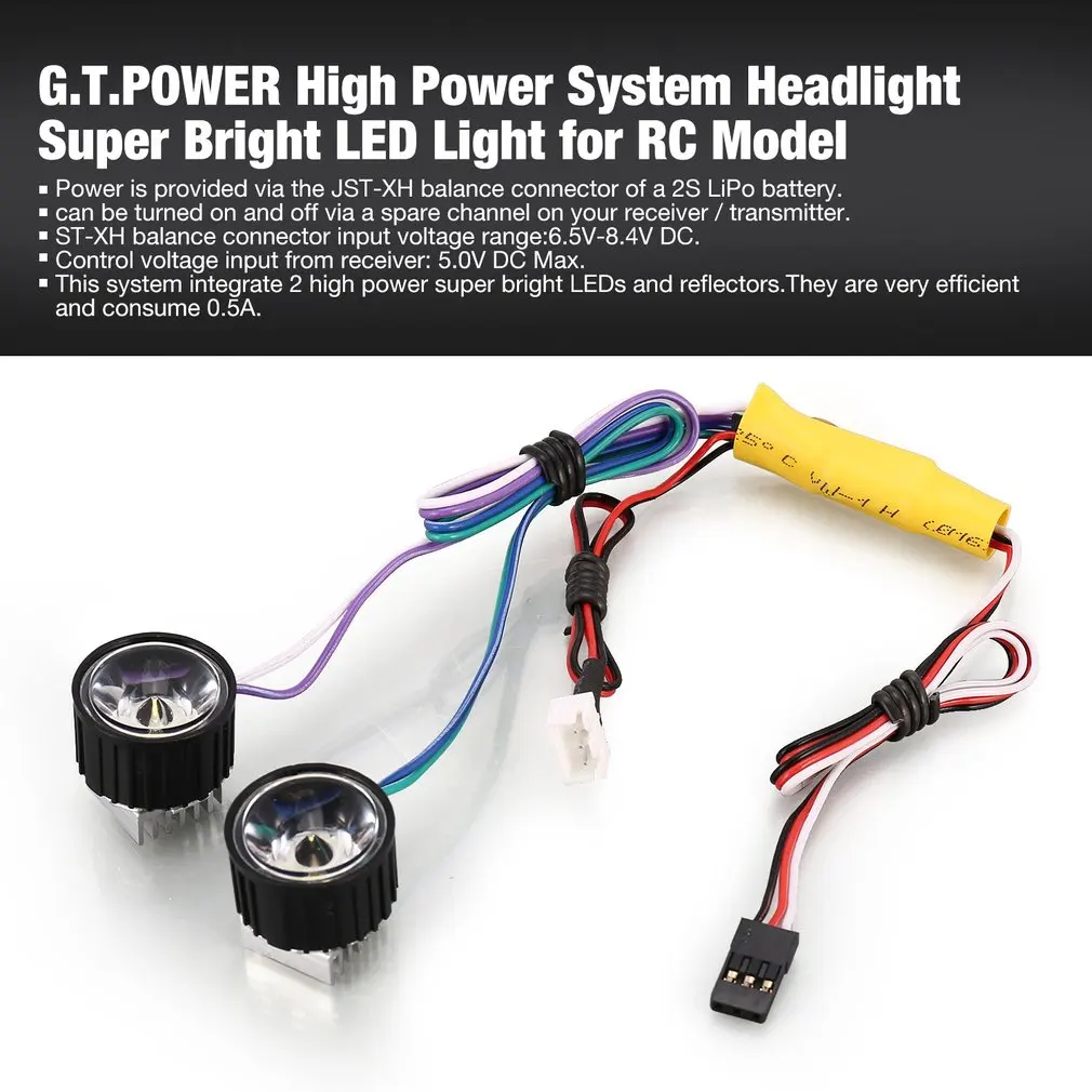 G.T.POWER High Power System Headlight Super Bright LED Light / Lamp for RC Car RC Crawler Airplane Boat Accessories