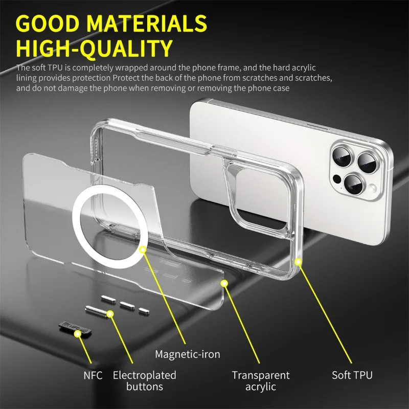 For iPhone 16 15 14 13 12 11 Pro Max Plus XS XR Transparent Magnetic Wireless Charge Little Waist Magsafe Protective Phone Case