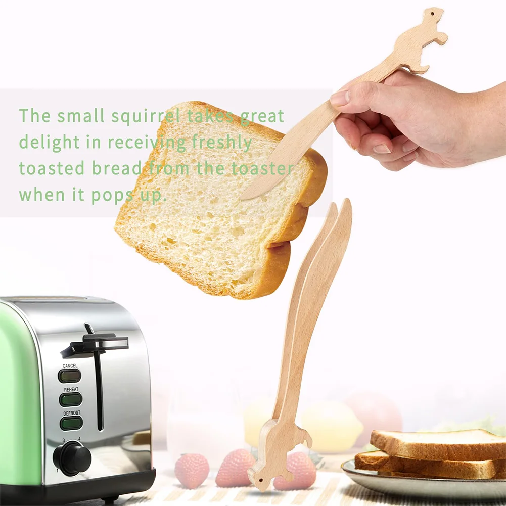 Wooden Toaster Tongs Reusable Toast Tongs Squirrel Shaped Toast Salad Tongs Kitchen Utensils for Cooking