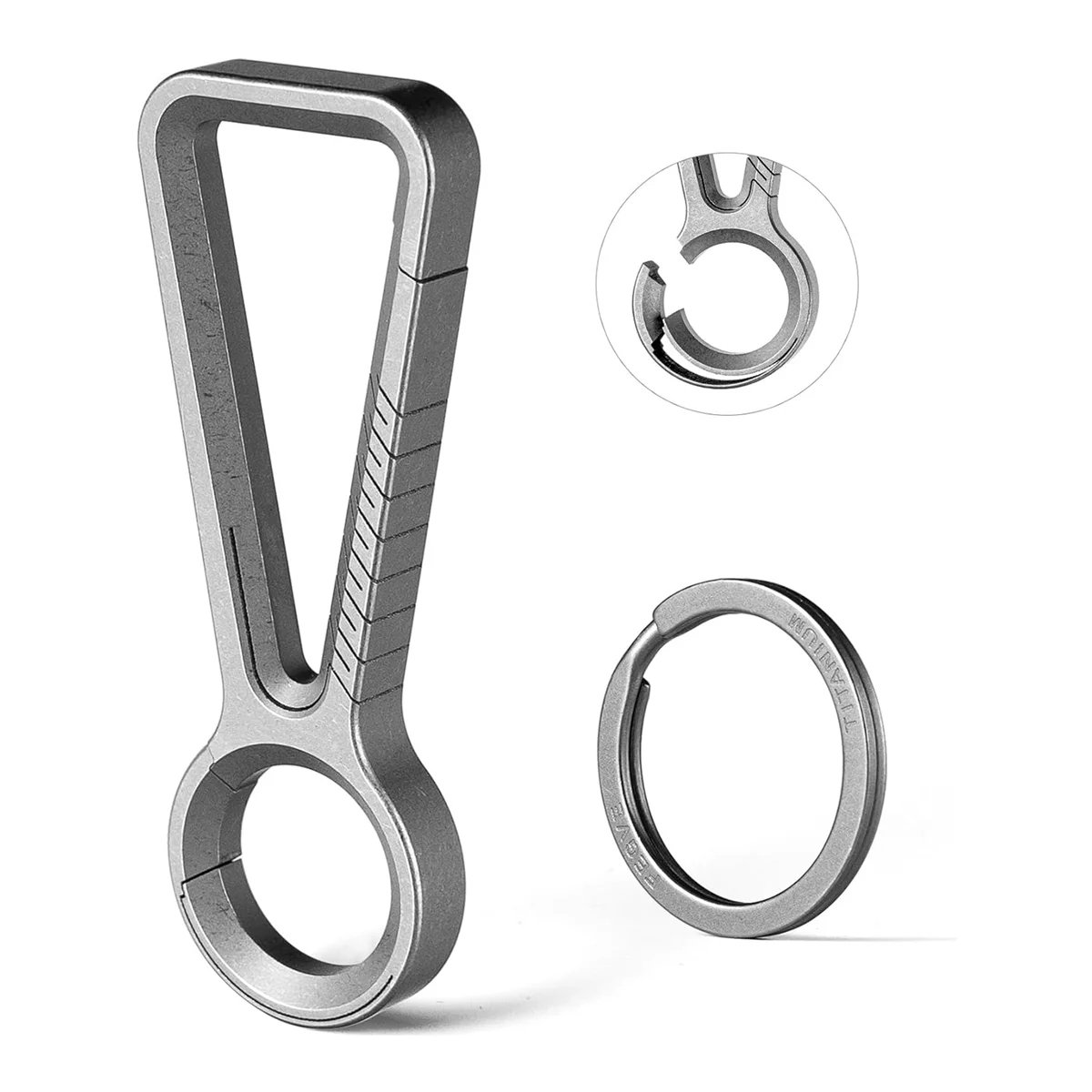 Titanium Carabiner Keychain Clip,Double-End Quick Release Hook,Key Holder with Titanium Key Ring