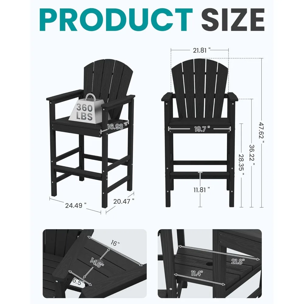 مجموعة كراسي آديرونداك الطويلة مكونة من 2 مع صينية توصيل بطبقة مزدوجة، وكراسي خارجية بارتفاع شريط HDPE، وشريط آديرونداك يشبه الخشب #3