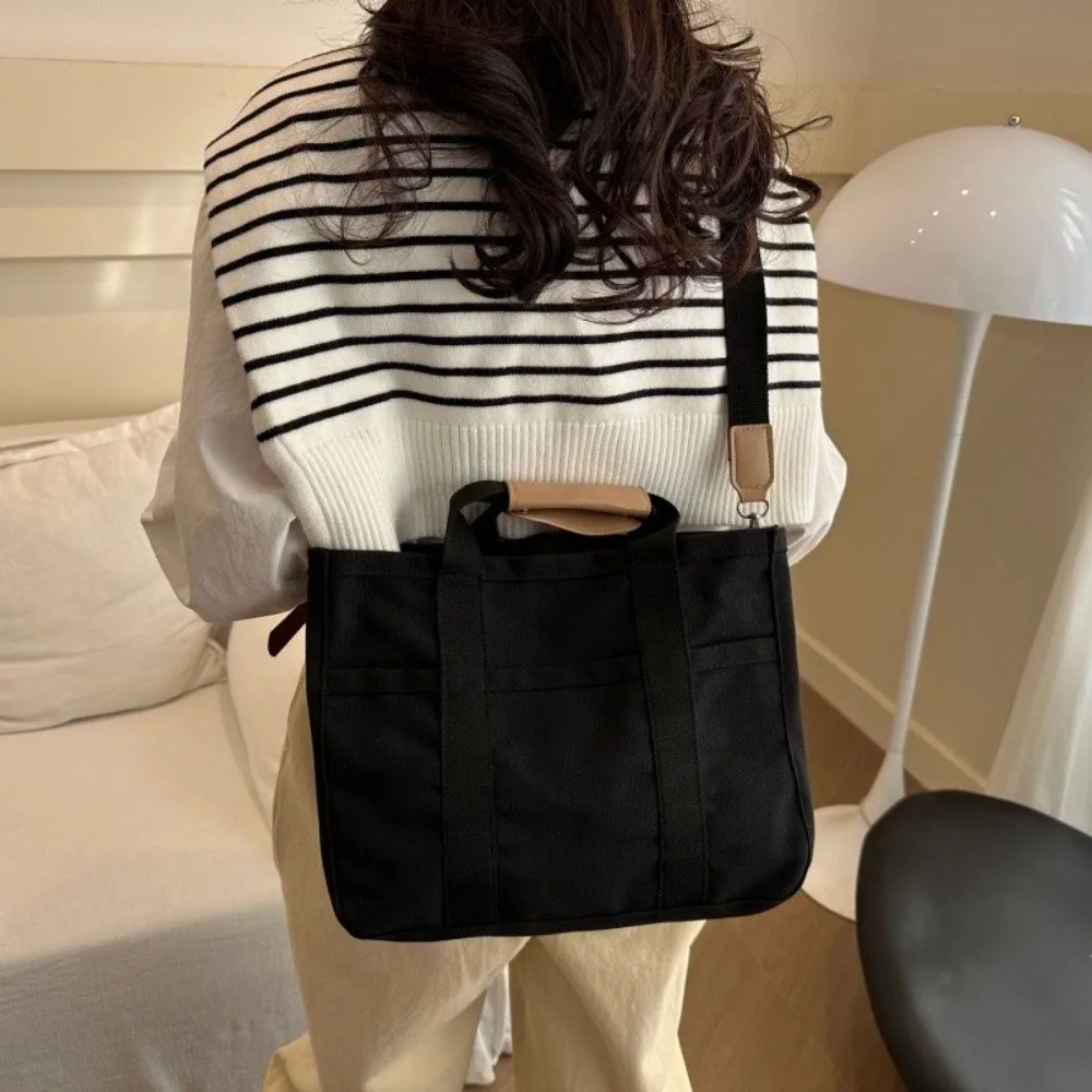 

Solid Color Mummy Bag Korean Style Multi-pocket Canvas Mother's Bag Multifunctional Large Capacity Women Shoulder Bag Student