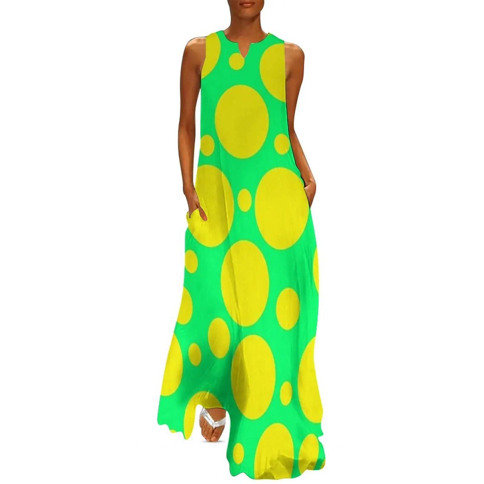 Polka Dots in Lime Green and Yellow Long Dress dress for women chic and elegant woman dress