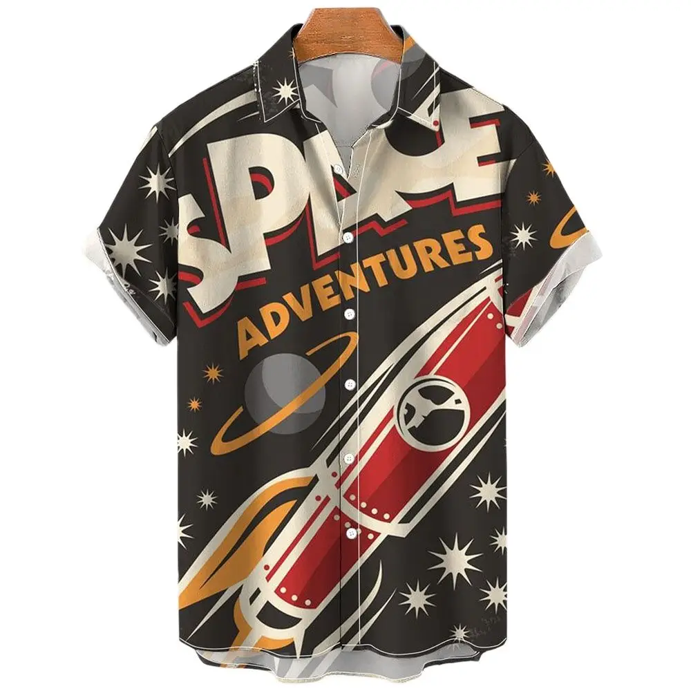 2026 Men's Rocket Print Hawaiian Shirt 3d Harajuku Cartoon High Quality Summer Casual