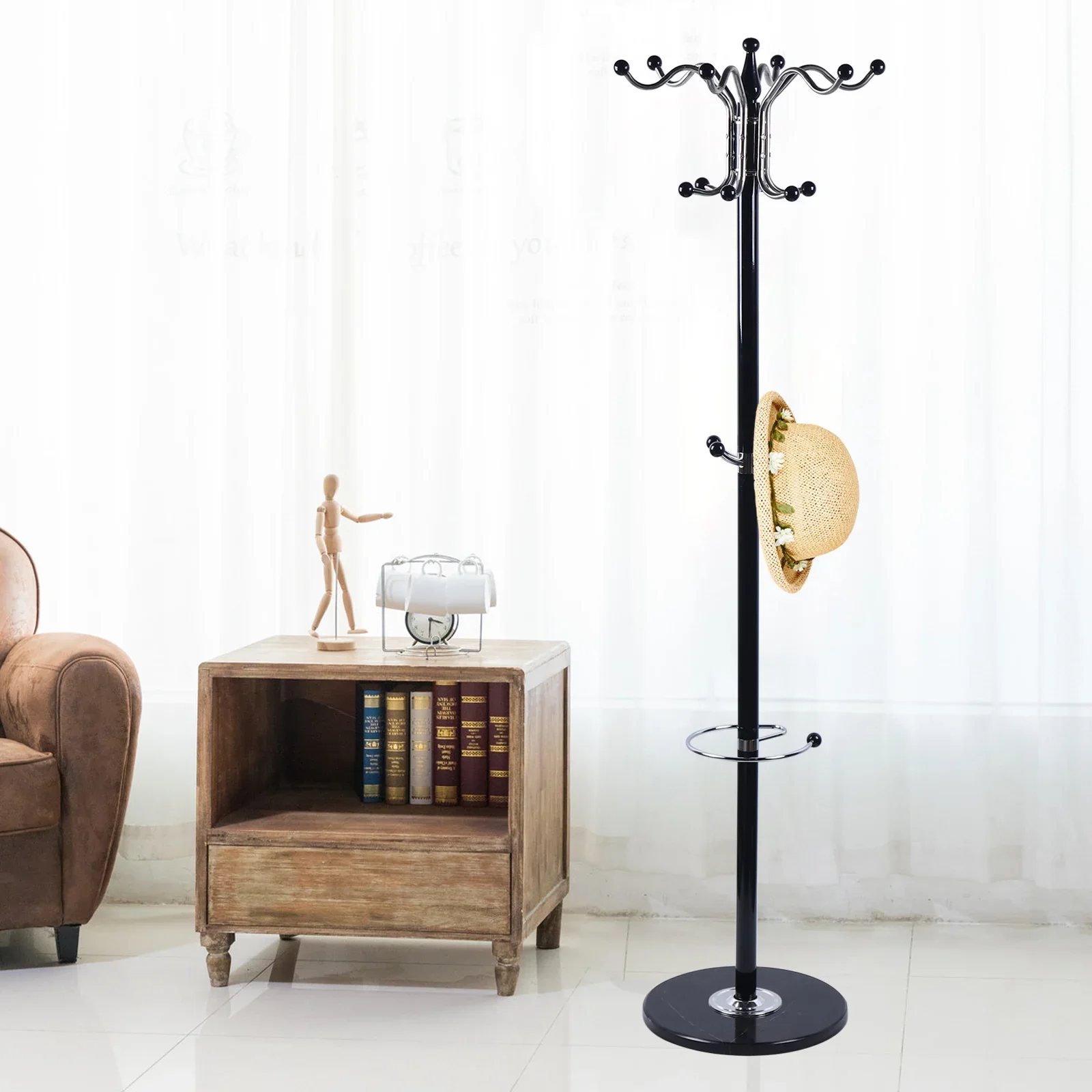 

Coat rack Stand Wardrobe Antique Iron dresses Hook dresses Stand Black