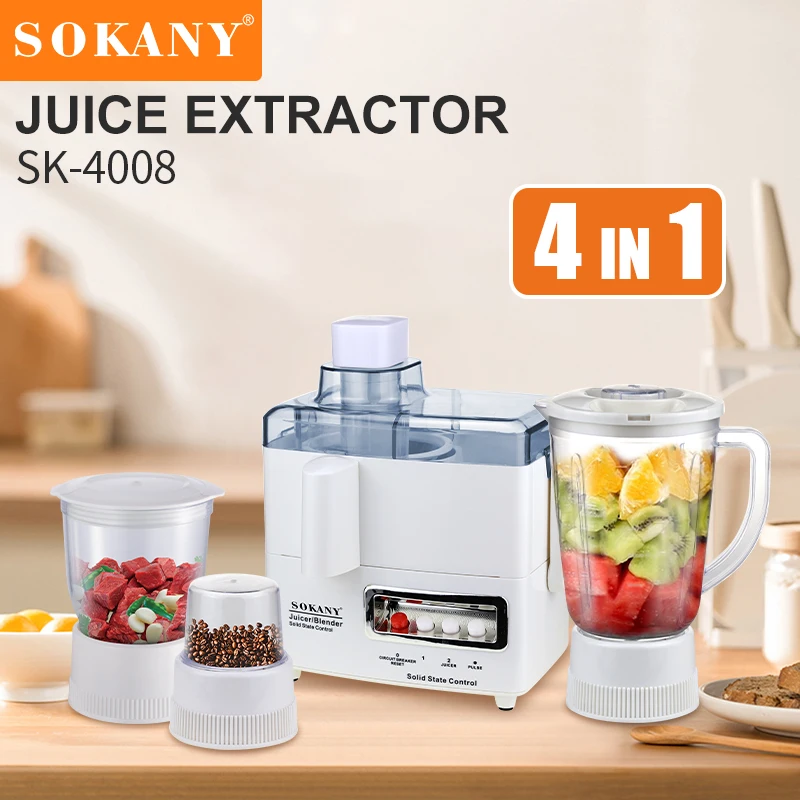 Sokany 4 in 1 Stainless Steel Blades Multi-purpose Electric Juice Extractor Easy to Clean