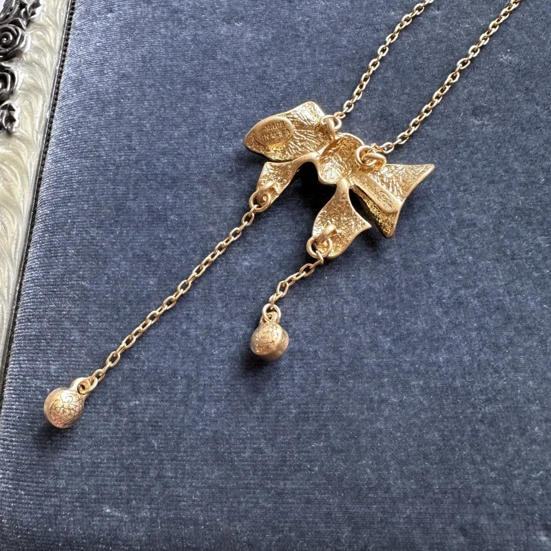 OS Minimalist Elegant Bow Pendant Necklace for Women, Dainty Tassel CZ Choker Chain, Versatile Layering Jewelry for Daily Wear