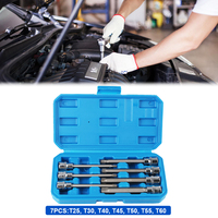 3/8inch Chrome-Vanadium Steel Drive Extra Long T25, T30, T40, T45, T50, T55, T60 Size Torx Star Bit Socket Set 7Pcs