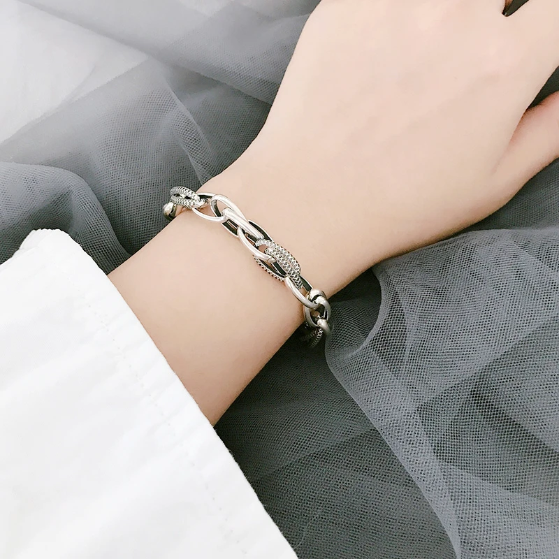 

WEDHOC 925 Sterling Silver Retro Thai Silver Chain Hip Hop Resizable Bracelet For Women Luxury Jewelry Party Birthday Gift