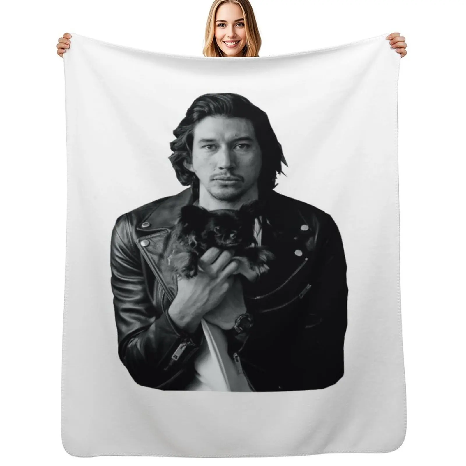 

Adam Driver with dog Throw Blanket Hairy Travel Multi-Purpose Cute Plaid Blankets