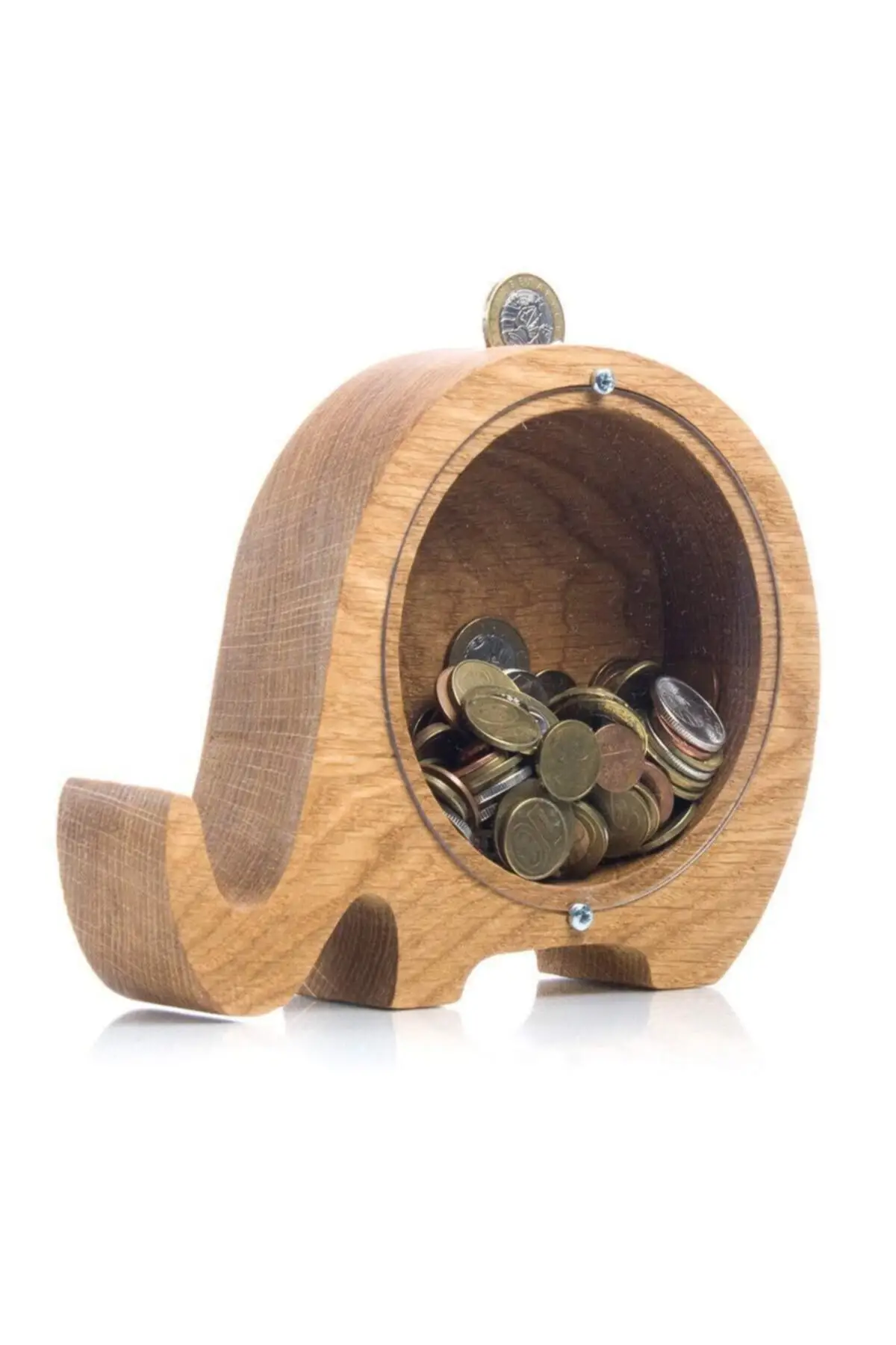 

Wood Log Elephant Piggy Bank And Phone Holder