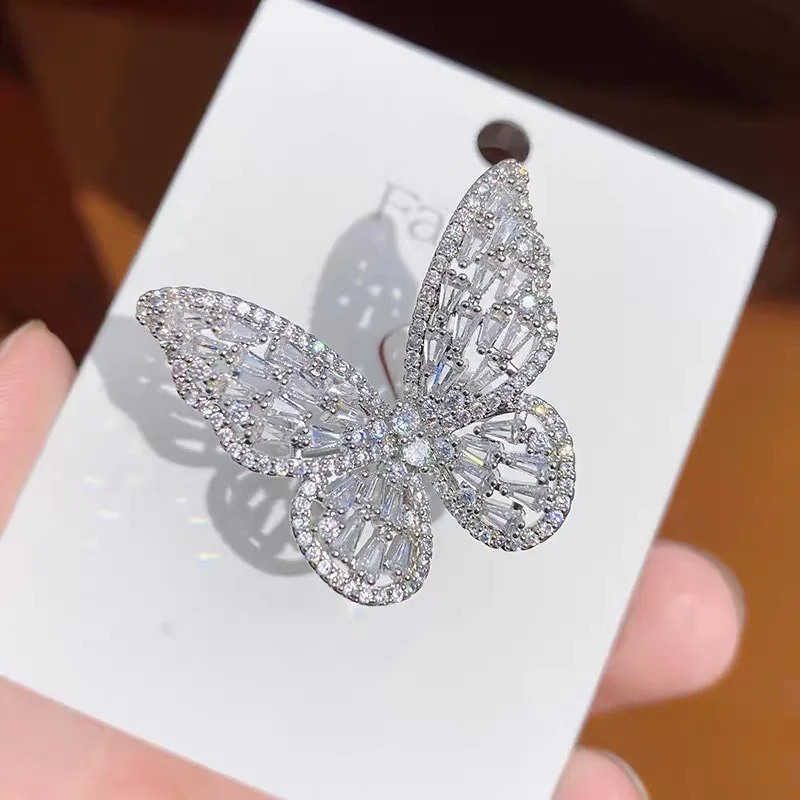 High‑End Butterfly Zircon Open Ring for Women, Luxury Fashion Finger Ornaments for Daily & Occasion Wear