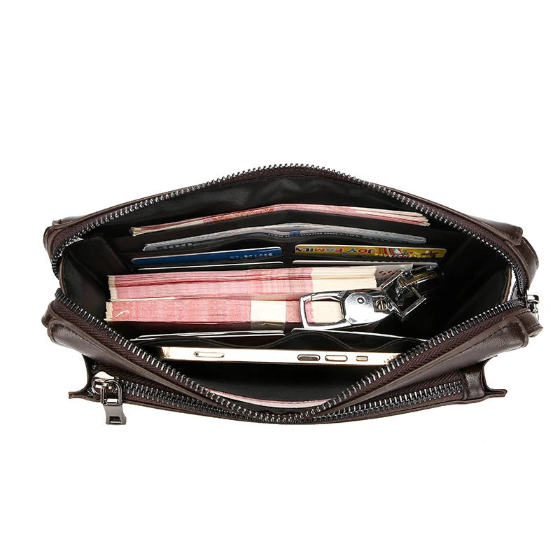 100% Genuine Leather Men's Solid Color Handbag Purses Designer Square Password Lock Card Bags Wallet Business Men Essential Item